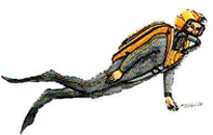 Taucher mit autonomen Helmtauchgerät